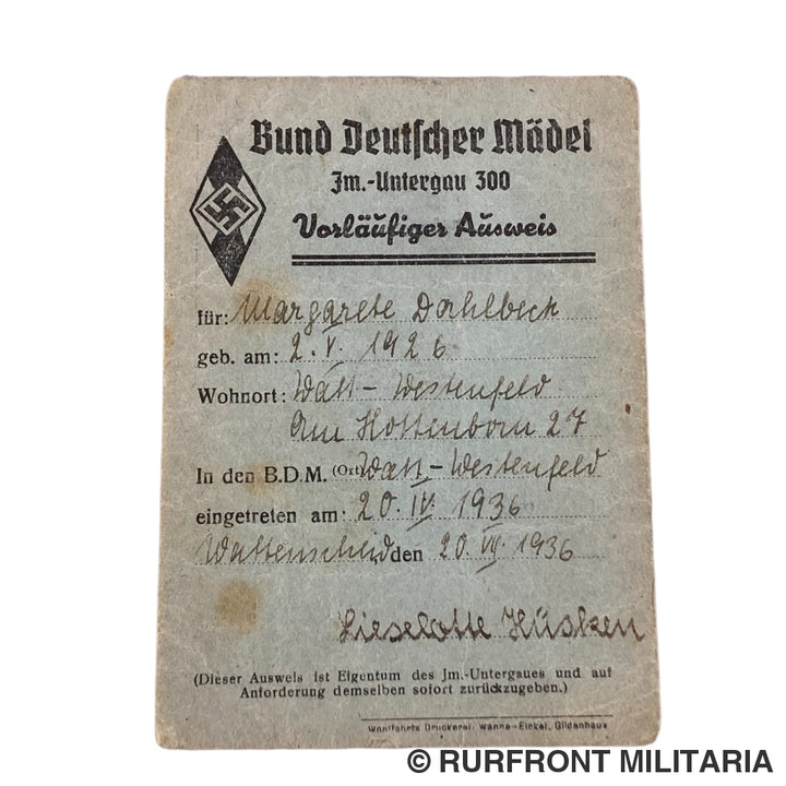 Bdm Papierset Mädelschaftsführerin Margarete Dahlbeck