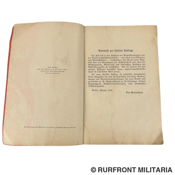 Boek Kurze Elektrizitäts und gerätelehre für Funker und Fernsprecher 1939