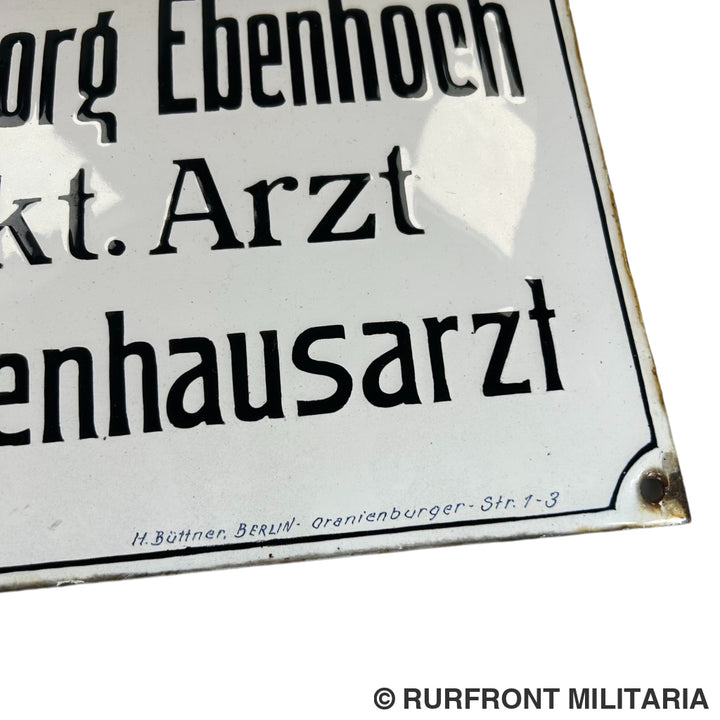 Emaille bord Duitse wo1 Arzt/ krankenhausarzt