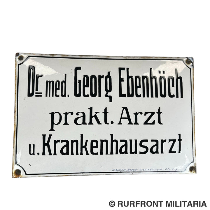 Emaille bord Duitse wo1 Arzt/ krankenhausarzt