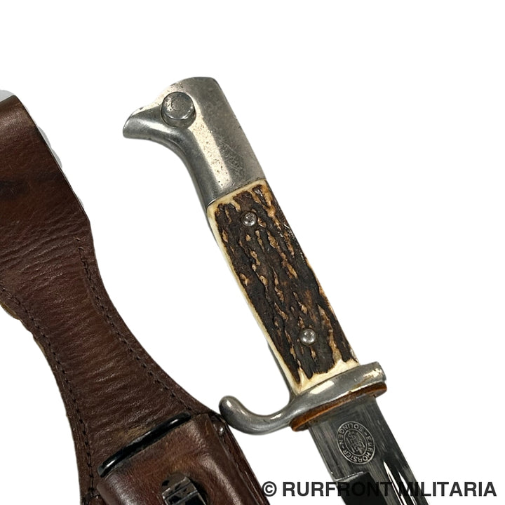 K98 Extraseitengewehr/Dress Bayonet Met Hirschhorngriffschalen Hörster Korte Variant Frog.