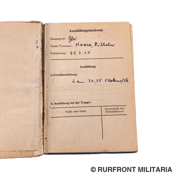 Luftwaffe Soldbuch Kanonier Wilhelm Haase