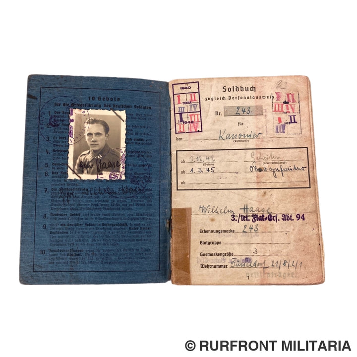 Luftwaffe Soldbuch Kanonier Wilhelm Haase