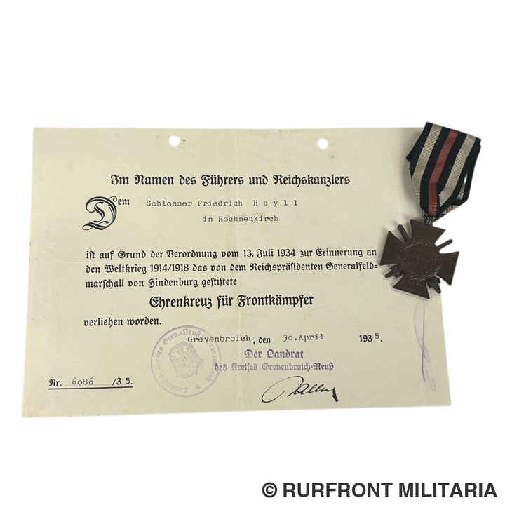 Oorkondeset Met Medailles Wo1 Veteraan Friedrich Heyll