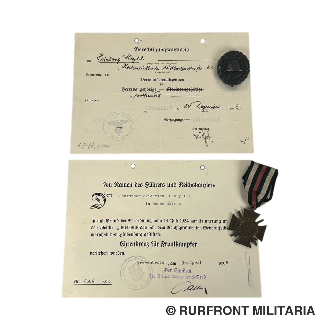 Certificate set with medals of WW1 veteran Friedrich Heyll
