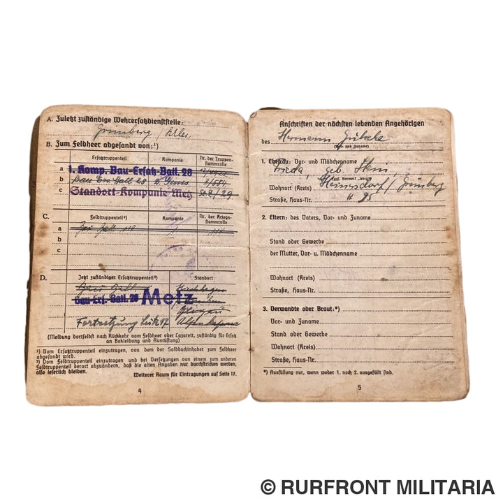 Soldbuch Obergefreiter Hermann Gütsche Metz Kreta