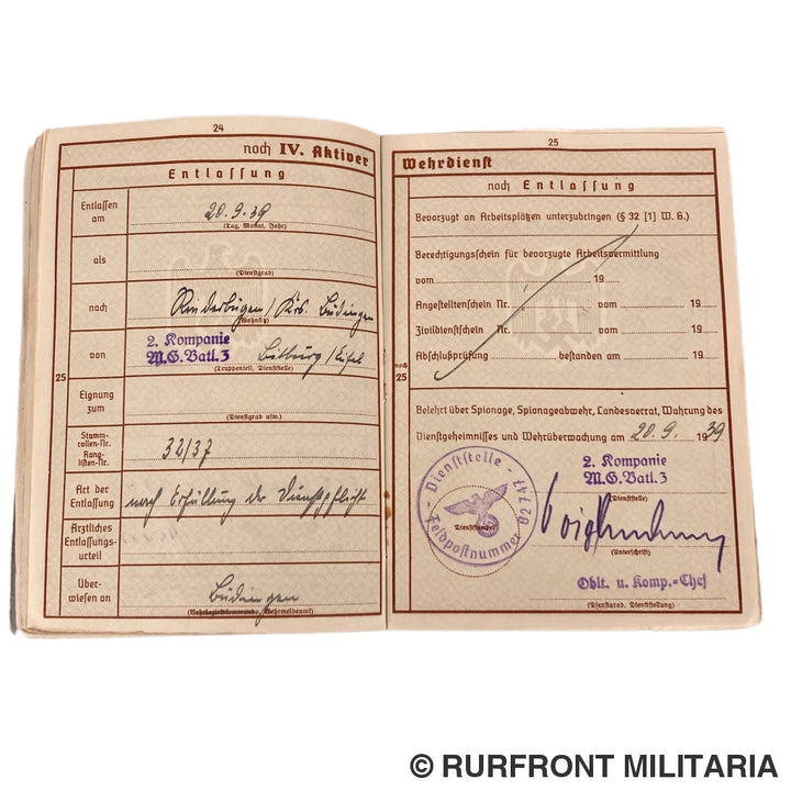 Vroege Wehrpass Obergefreiter Friedrich Herd