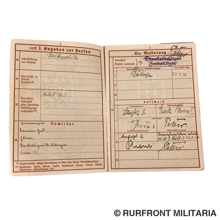 Vroege Wehrpass Obergefreiter Friedrich Herd