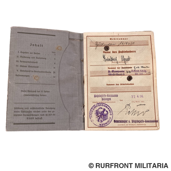 Vroege Wehrpass Obergefreiter Friedrich Herd