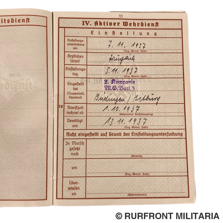 Vroege Wehrpass Obergefreiter Friedrich Herd