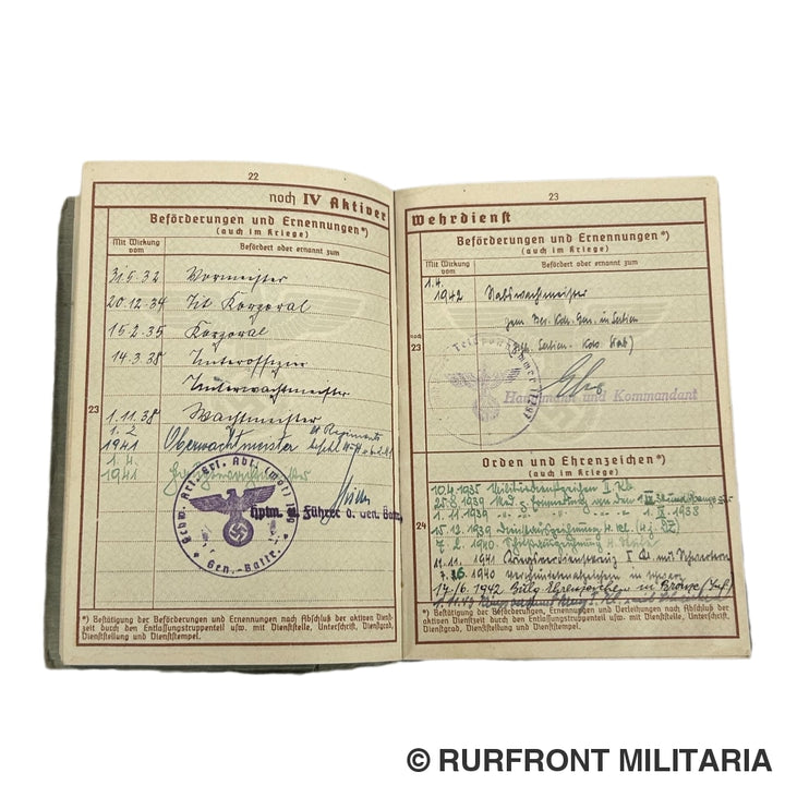 Wehrpass Wehrmacht Artillerie Stabswachtmeister Friedrich Weiß
