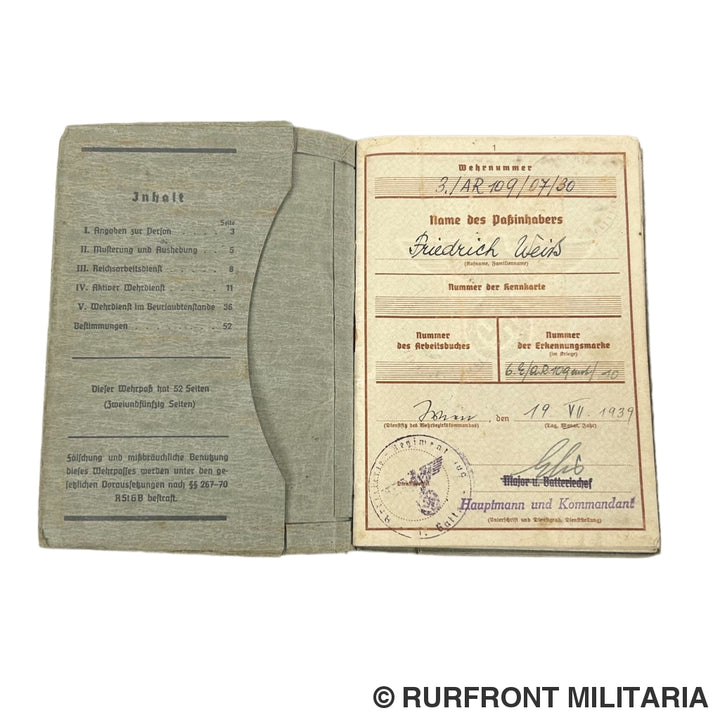 Wehrpass Wehrmacht Artillerie Stabswachtmeister Friedrich Weiß