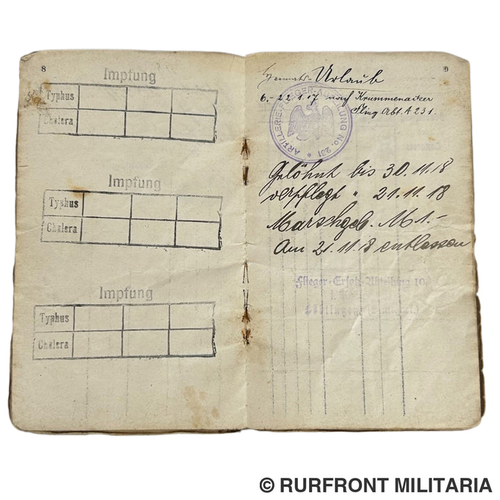 Wo1 Duits soldbuch fliegertruppe Paul Johannes Fingerle