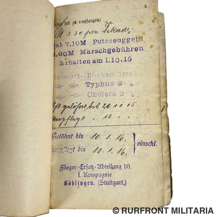 Wo1 Duits soldbuch fliegertruppe Paul Johannes Fingerle