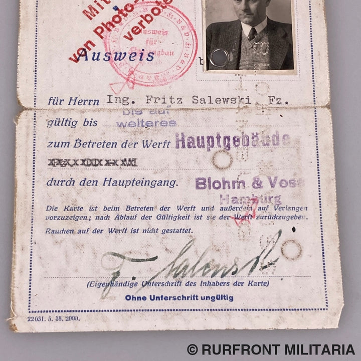Fabriksausweis Ingenieur Blohm & Voss Werft Hamburg