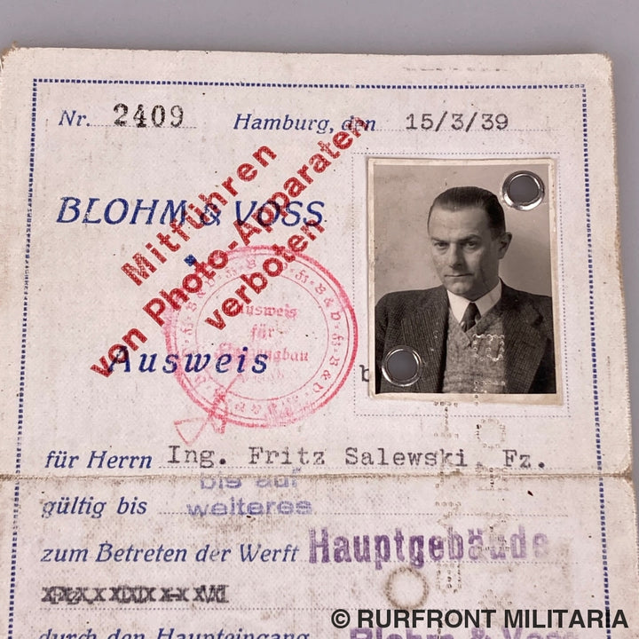 Fabriksausweis Ingenieur Blohm & Voss Werft Hamburg