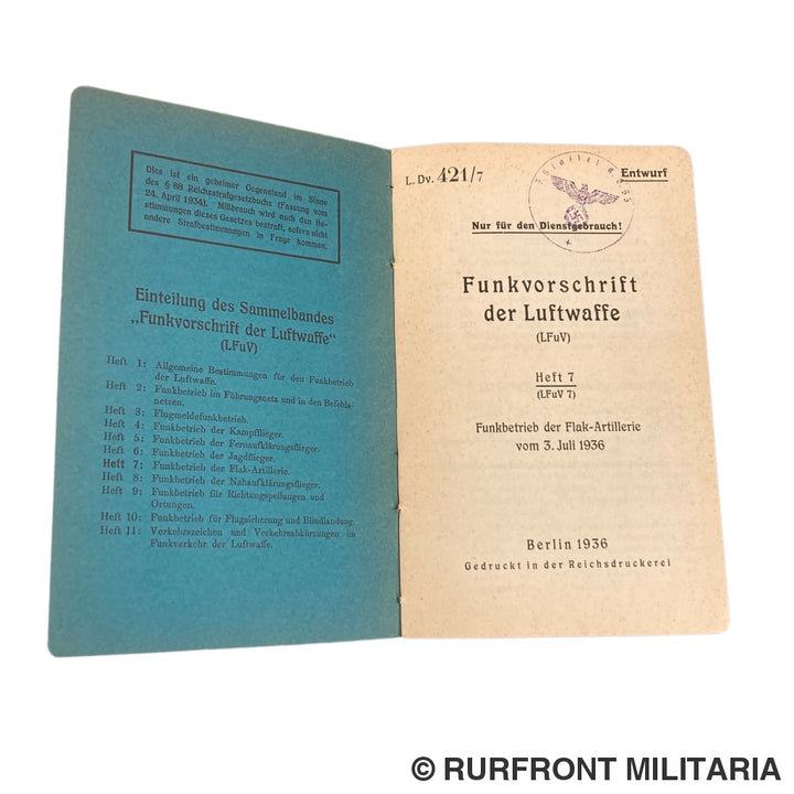 Funkvorschrift Der Luftwaffe Heft 7 Funkbetrieb Flakartillerie Kampfgeschwader 53 Legion Condor