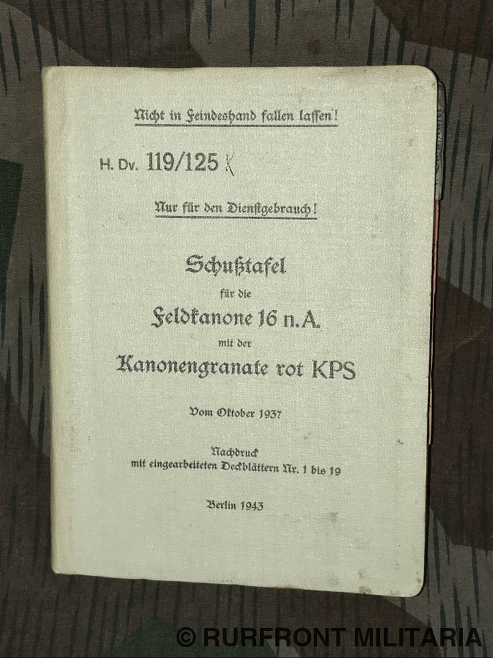 Hdv. 119/125 Schusstafel Für Die Feldkanone 16 N.a.