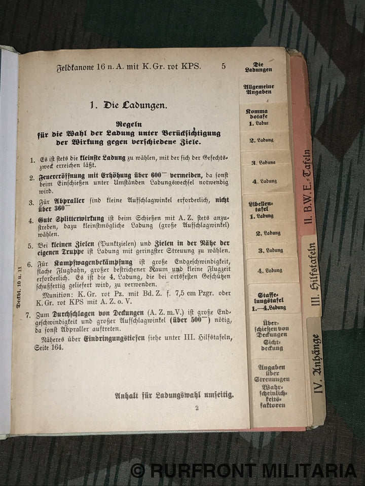 Hdv. 119/125 Schusstafel Für Die Feldkanone 16 N.a.
