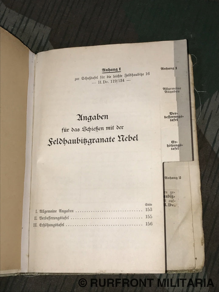 Hdv. 119/134 Schusstafel Für Die Leichte Feldhaubitze 16 Artillerie Regiment 181