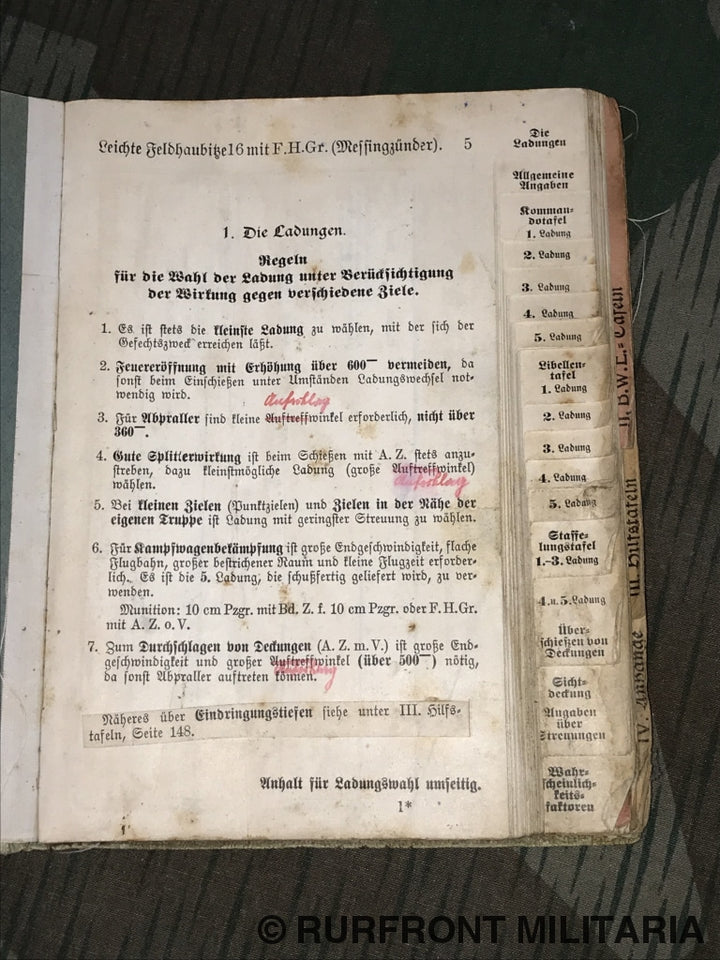 Hdv. 119/134 Schusstafel Für Die Leichte Feldhaubitze 16 Artillerie Regiment 181