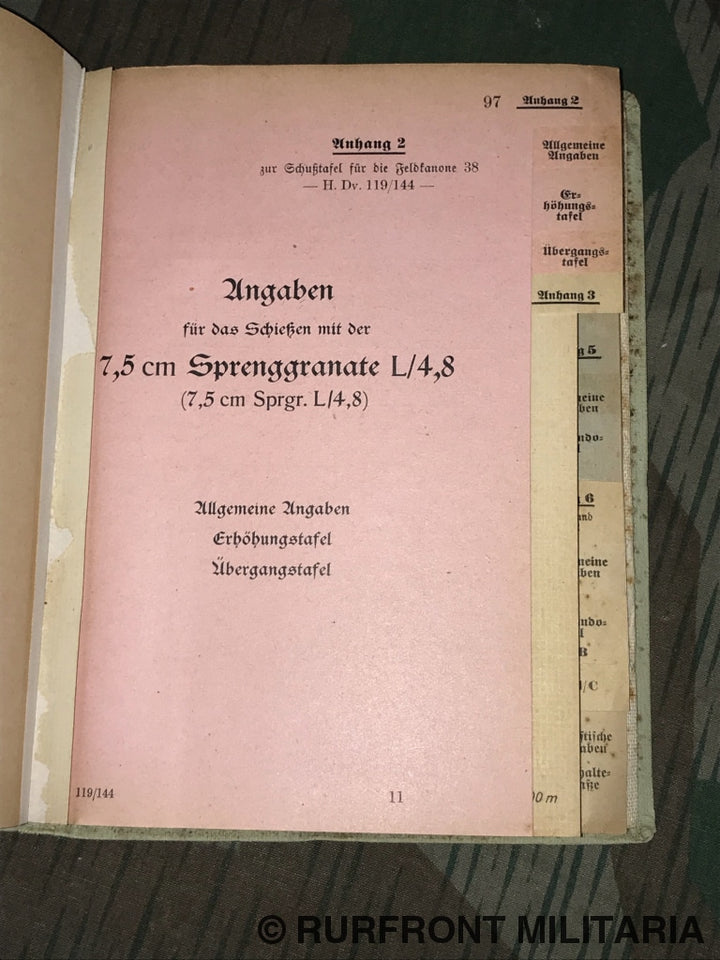 Hdv. 119/144 Schusstafel Für Die 7 5 Cm Feldkanone 38.