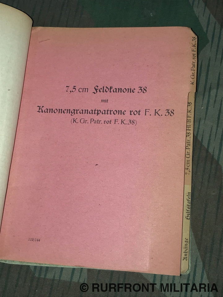 Hdv. 119/144 Schusstafel Für Die 7 5 Cm Feldkanone 38.