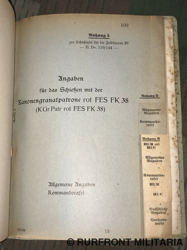 Hdv. 119/144 Schusstafel Für Die 7 5 Cm Feldkanone 38.