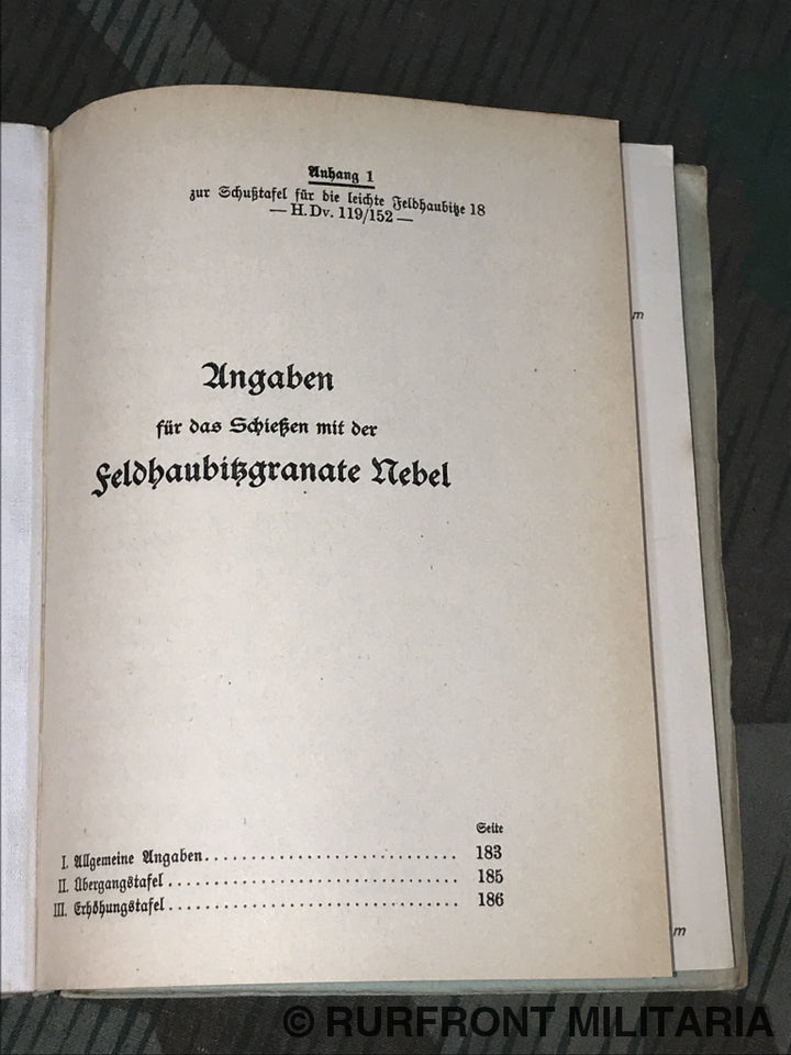 Hdv. 119/152 Schusstafel Für Die Leichte Feldhaubitze 18.