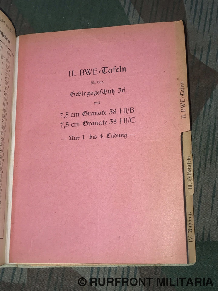 Hdv. 119/223 Schusstafel Für Das Gebirgsgeschütz 36.
