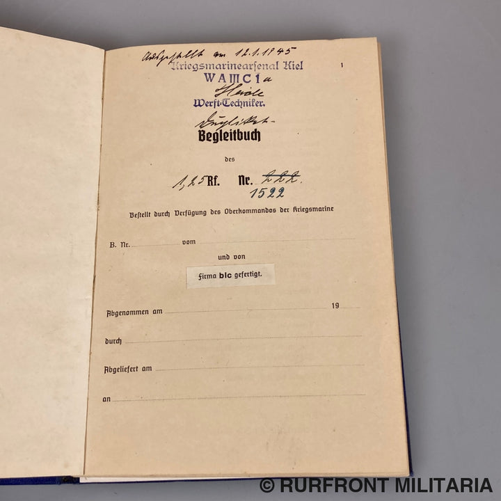 Kriegsmarine Begleitbuch 1 25Rf Minensuchboot 606