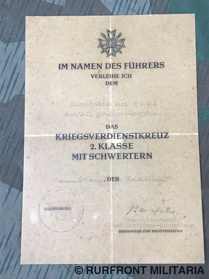 Kriegsverdienstkreuz Ms Matching Set Met Oorkonde
