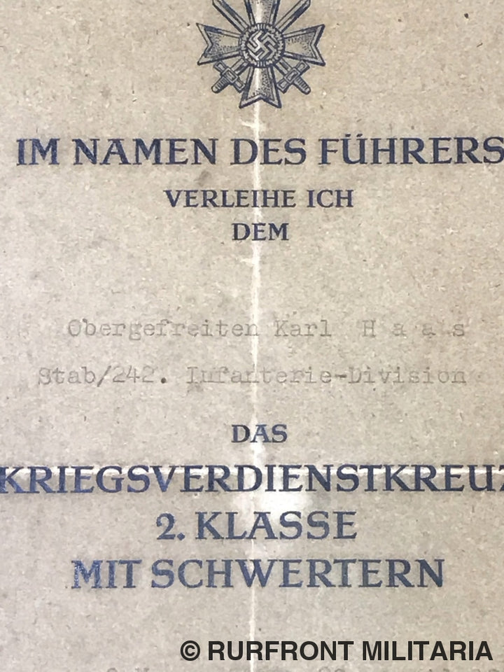 Kriegsverdienstkreuz Ms Matching Set Met Oorkonde