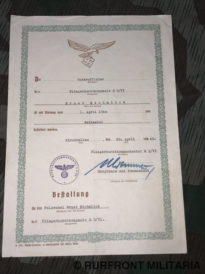 Luftwaffe Papierset Flugleiter Ernst Michalick