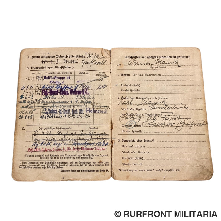 Luftwaffe Soldbuch Officier Werner Blank