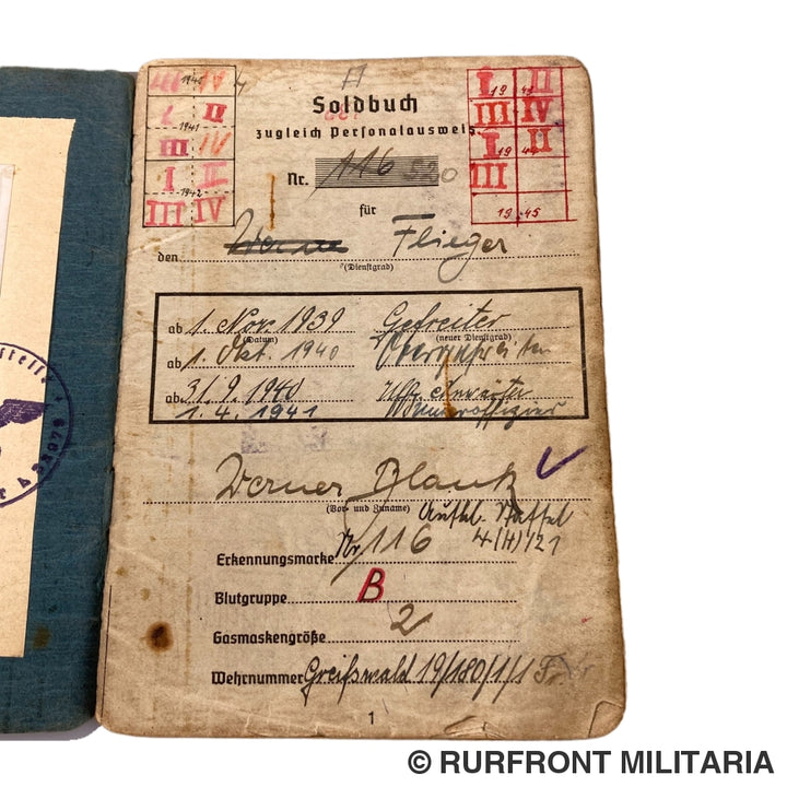Luftwaffe Soldbuch Officier Werner Blank