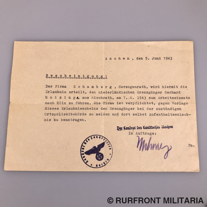Papierset Arbeitseinsatz Gerardus Huizinga