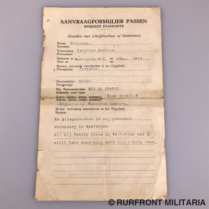 Papierset Arbeitseinsatz Gerardus Huizinga