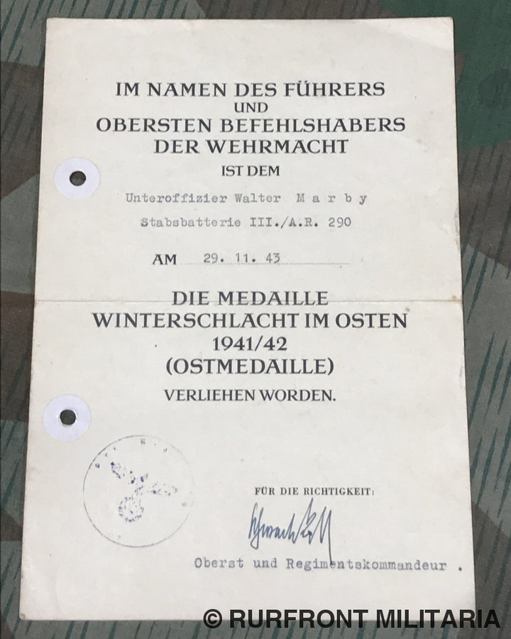 Papierset Walter Marby Artillerie Regiment 290 Demjansk!