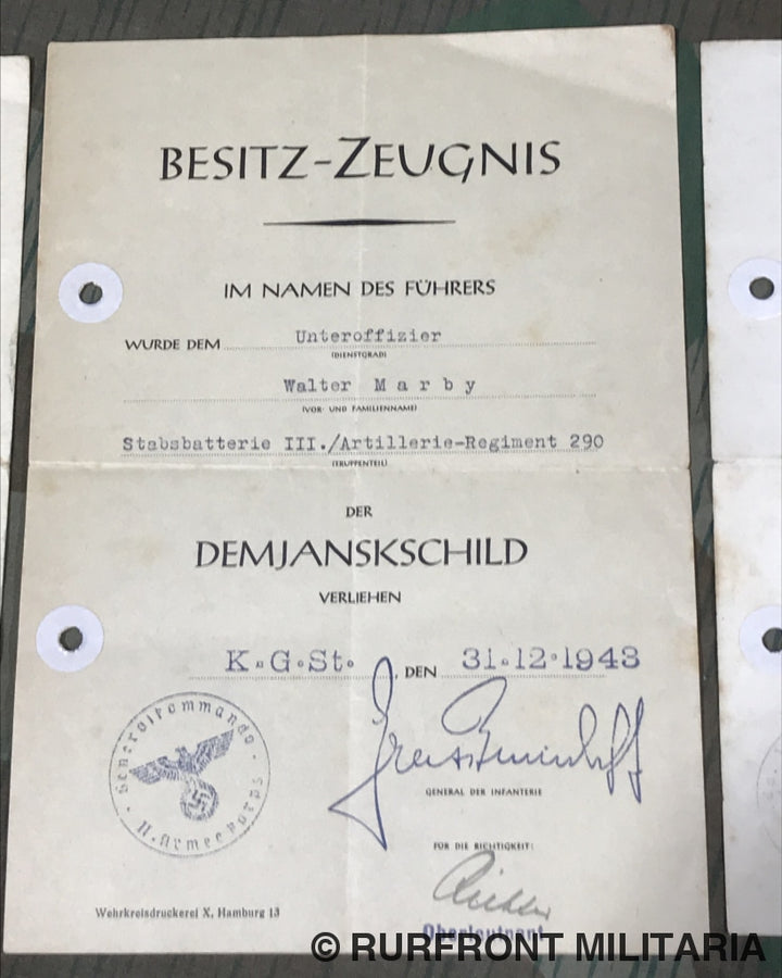 Papierset Walter Marby Artillerie Regiment 290 Demjansk!