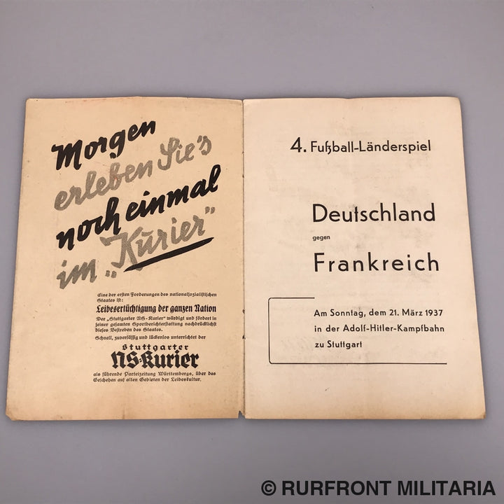Programmaboekje Voetbal Interland Duitsland-Frankrijk 21 Maart 1937.