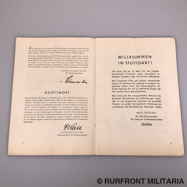 Programmaboekje Voetbal Interland Duitsland-Frankrijk 21 Maart 1937.