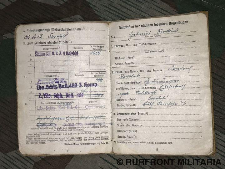 Soldbuch Funker Helmut Rottleb.