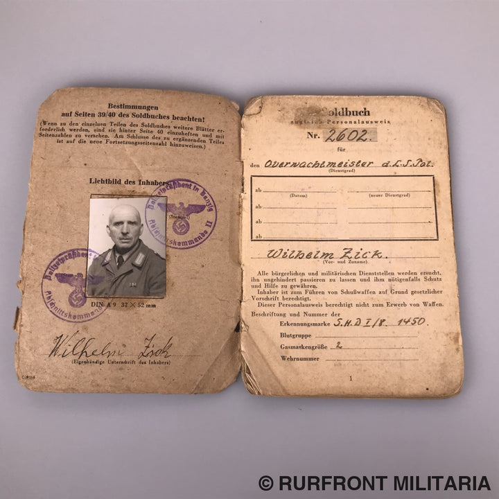 Soldbuch Oberwachtmeister Wilhelm Zick (Ss) Luftschutzpolizei Danzig.