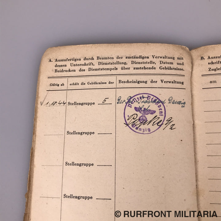 Soldbuch Oberwachtmeister Wilhelm Zick (Ss) Luftschutzpolizei Danzig.