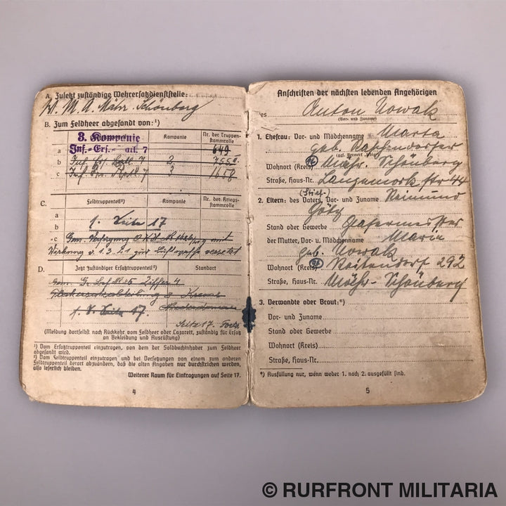 Soldbuch Stabsgefreiter Anton Nowak Luftwaffe Flak