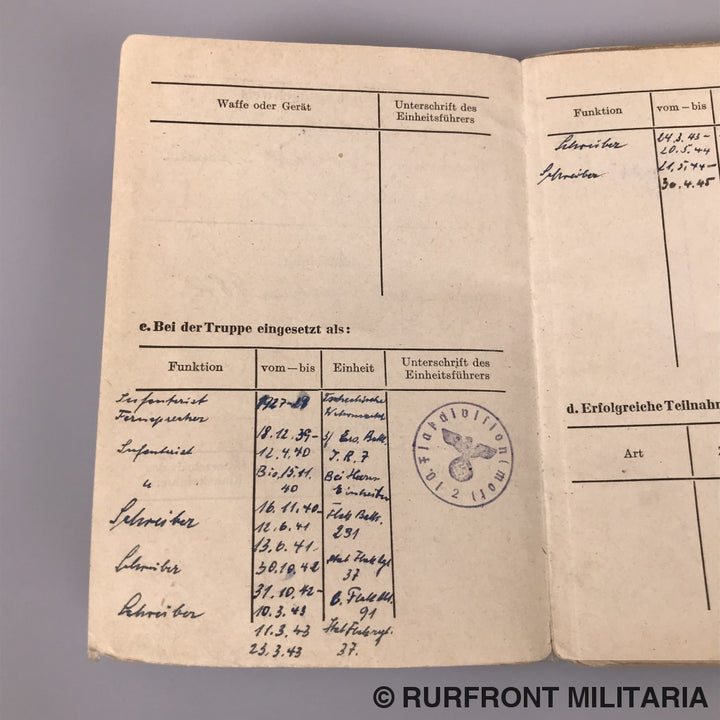 Soldbuch Stabsgefreiter Anton Nowak Luftwaffe Flak