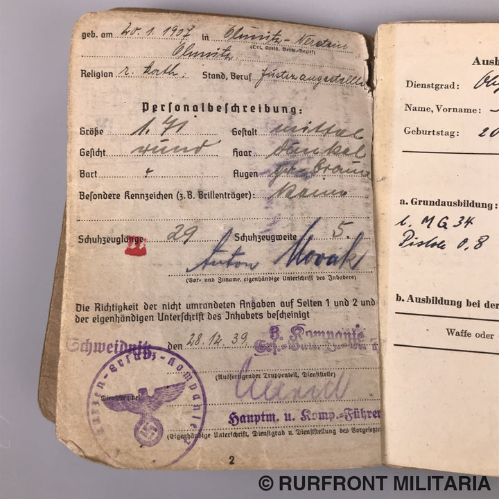 Soldbuch Stabsgefreiter Anton Nowak Luftwaffe Flak