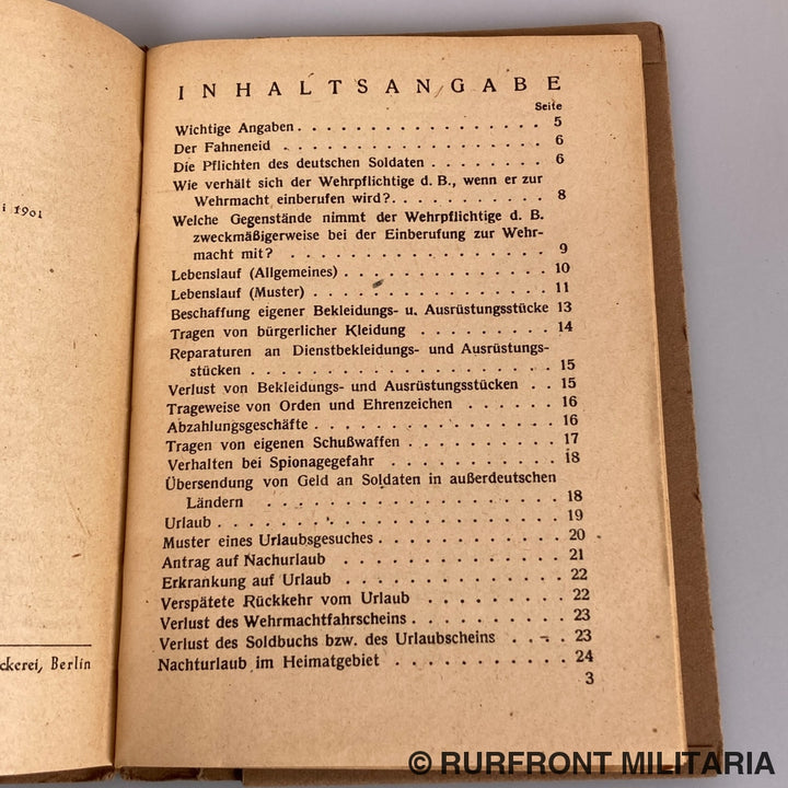 Wegweiser Für Den Soldaten Und Seine Angehörigen In Allen Lebenslagen 1943.