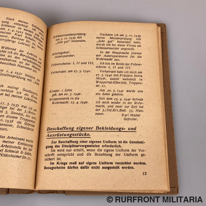 Wegweiser Für Den Soldaten Und Seine Angehörigen In Allen Lebenslagen 1943.